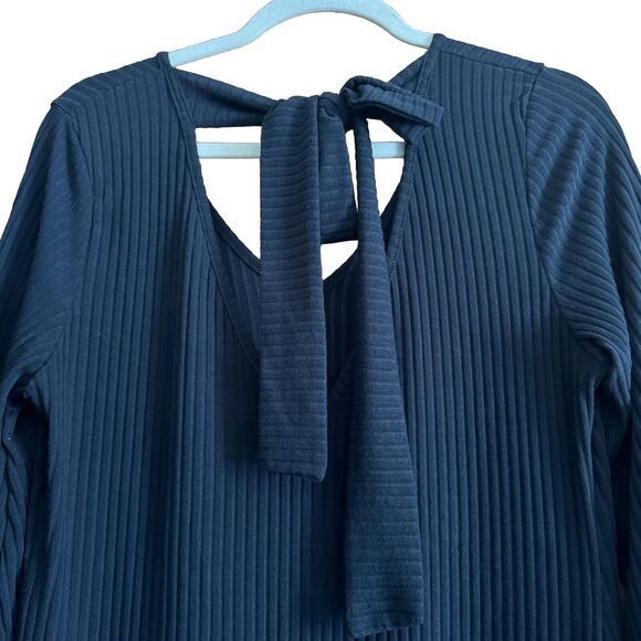 ASOS Ribbed Black V Neck Dress With Tie Bow On Back Size 8 - Picture 4 of 12